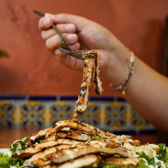 Grilled chicken salad with fresh greens at Ixtapa Mexican Restaurant, Lunenburg MA