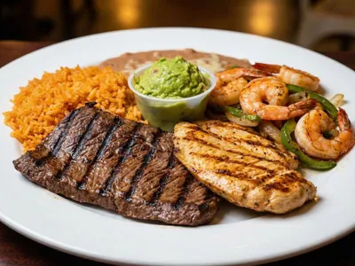 Tres Amigos — grilled steak, chicken, and shrimp platter at Ixtapa Mexican Restaurant, Lunenburg MA